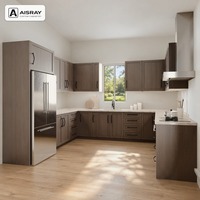 Meuble de cuisine Shaker en bois massif avec portes encadrées, aménagement en U, dimensions personnalisées, rangement par tiroirs et boîtes en panneaux de particules
