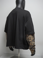 T-shirt noir à épaules tombantes personnalisé en coton épais à double couche tricotée, camouflage, manches longues pour hommes