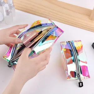 Stijlvolle Milieuvriendelijke Tpu Opvouwbare Vrouwen Schoonheid Cosmetische Tas Rits Holografische Make-Up Bag Case