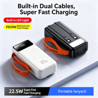 Chargeur portable avec câbles intégrés, Power Bank PD22.5W, 30000mAh, charge rapide, batterie externe pour téléphone portable, chargeur portable