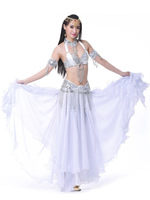 Robe de danse du ventre en mousseline bouclée pour femme, avec fente haute, en gaze de mousseline, costume de danse BN026