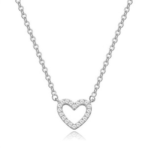 Collana con ciondolo a cuore di diamanti in oro bianco con diamanti naturali per l'uso quotidiano da donna, catena in argento in stile romantico - Product Image 1