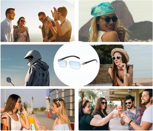 Gafas de Sol de Diseño sin Montura para Mujer y Hombre, Gafas de Sol de Lujo con Montura de Cuerno - Product Image 3