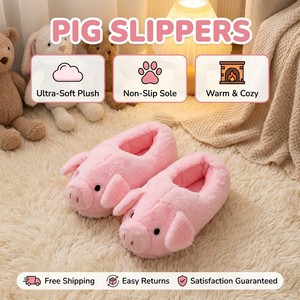 Pantoufles en peluche cochon rose de dessin animé, design 3D avec oreilles et museau souples, à talon fermé, chaudes et moelleuses, antidérapantes, pour intérieur et usage décontracté - Product Image 6