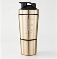 Gobelet mélangeur de protéines en acier inoxydable 304, design à double compartiment 591+200 ml, avec échelle graduée, bouteille d'eau portable pour le sport
