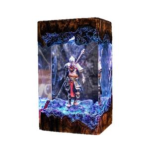 Ornement d'art lumineux en résine et bois sur le thème du Roi Singe Sun Wukong, scène mythologique chinoise, décoration avec lumière LED, cadeau <span class=keywords><strong>de</strong></span> collection - Product Image 5