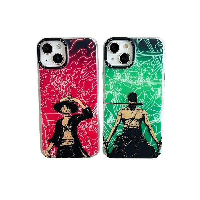 Hot Sell Double Sided Film Covering+Metal Button+Laser Light Cartoon Anime Fashion Protect Phone Case for iPhone 14 13 12Pro Max
