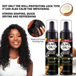 <span class=keywords><strong>Mousse</strong></span> <span class=keywords><strong>coiffante</strong></span> 258 ml à tenue forte, sans parfum, à l'huile de coco, en bouteille noire, pour perruques, contrôle des frisottis et volume, marque privée - Product Image 1