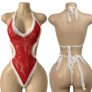 W.E. Traje de Baile de Salón para Mujer, Sexy, Sin Cordones, Ajustado, Rojo, de Red, Ropa de Baile Exótica, Kit de Spandex/Nailon - Product Image 1