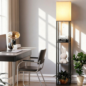 Minimalist Floor <b>Lamp</b> With <b>Shelf</b> Iron Body Off White Shade LED Light Source Switch Control Easy Installation 63cm Height - Product Image 3