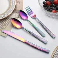 Ensemble de couverts de luxe en acier inoxydable doré martelé pour mariage