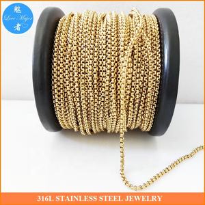 Vente en gros en vrac Usine Chaînes rondes Rolo DIY Acier inoxydable 3mm Couleur or - Product Image 2