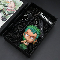 Ensemble de porte-clés One Piece Luffy, figurine chibi 3D, porte-clés anime, sangle tressée, boîte cadeau, objet de collection, cadeau de super-héros pour les fans