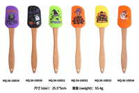 Spatule en silicone d'Halloween avec manche en bois, motif citrouille, fantôme, chauve-souris, résistante à la chaleur, pour gâteaux et biscuits