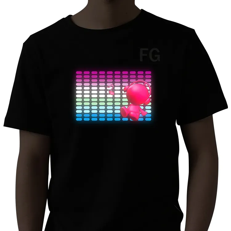 EL som ativado flashing t shirt bateria controlada led light up partido t merdas