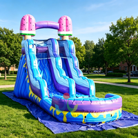 Toboggan aquatique gonflable de qualité commerciale sur le thème de l'été avec décorations de crème glacée et piscine profonde pour les opérateurs d'événements festifs