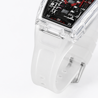 Reloj Deportivo Transparente para Hombre de 45 mm con Cristal Mineral Reforzado, Correa de Silicona, Movimiento de Cuarzo, Elegante, para Uso Diario y de Negocios, Acrílico