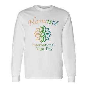 Camiseta de Manga Larga con Cuello Redondo de Algodón Unisex para el Día Internacional del Yoga, Diseño Namaste Lotus, Ecológica, Ropa Promocional - Product Image 1