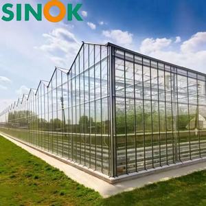 โรงเรือนเพาะปลูกพืชผลทางการเกษตรแบบกระจกนิรภัยชนิด Sinok Venlo พร้อมโครงเหล็กชุบสังกะสีแบบจุ่มร้อน โรงเรือนปลูกมะเขือเทศขนาดใหญ่แบบหลายช่วง - Product Image 1