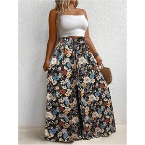 Pantalon Palazzo Fleurie Grande Taille Femme, Coupe Ample Taille Haute, en Mousseline Bohème, Idéal pour les Vacances d'Été et les Croisières - Product Image 5