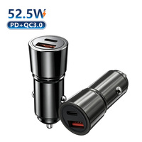 Chargeur de voiture à charge rapide PD+QC4.0 52,5W, compatible avec les chargeurs, accessoires pour téléphone, matériau en alliage de zinc, port USB-A+Type-C