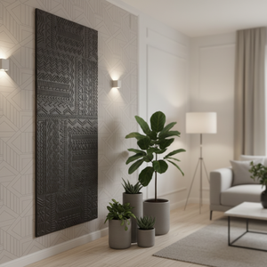 Panneau mural décoratif en MDF <span class=keywords><strong>noir</strong></span> avec relief géométrique sculpté sur mesure par CNC pour mur intérieur - Product Image 3