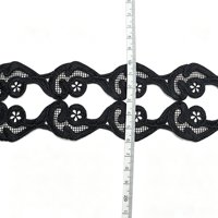 Dentelle florale noire en polyester de qualité supérieure, motif vague, bordure en dentelle ajourée de luxe pour la décoration de vêtements et de robes