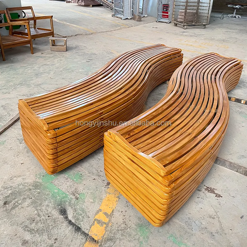 Fábrica OEM madeira jardim bancos urbano jardim longa cadeira luxo ao ar livre banco metal banco assento