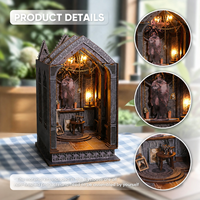 Kit de bricolage artisanal en bois, thème Prière Nocturne Tranquille, pour mini-maison de livres DIY, avec éléments en métal, plastique, papier et lumière LED, puzzle 3D à l'échelle 1:32