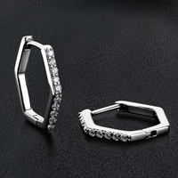 Clip diamant luxe 925 argent Sterling VVS Moissanite pavé Type 1.3mm 0.01ct personnalité classique boucle d'oreille hexagonale pour les femmes