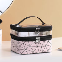 Sac de maquillage multifonctionnel à deux étages Boîte à cosmétiques à main en forme de diamant