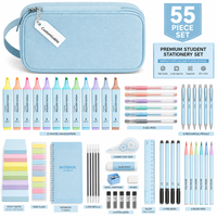 Ensemble de papeterie scolaire 55 pièces avec grande trousse à crayons, surligneurs, stylos gel, crayons mécaniques, notes autocollantes, kit de fournitures pour l'université