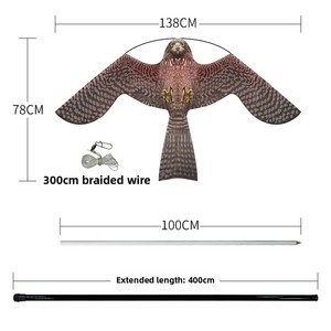 Cerf-volant répulsif pour oiseaux, protection des cultures agricoles, effaroucheur d'oiseaux, cerf-volant simulé en forme de faucon noir volant - Product Image 4