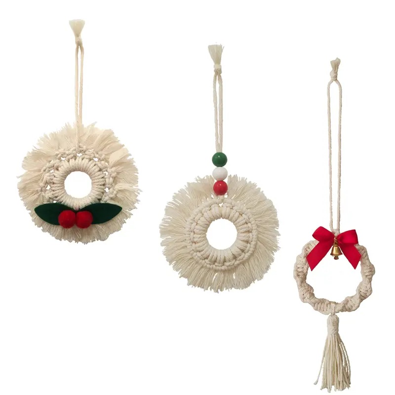 Miniadornos de macramé hechos a mano para árbol de Navidad, adornos para el hogar blancos de Navidad 2022