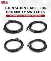 Kabel Steker Penerbangan 3/4-Pin M8/M12 untuk Sakelar Proximitas, 2m, Tipe Lurus/Sudut