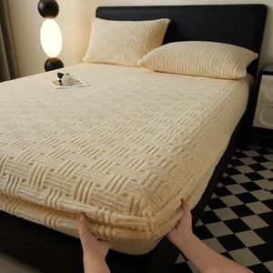 <span class=keywords><strong>Drap</strong></span>-<span class=keywords><strong>housse</strong></span> en <span class=keywords><strong>flanelle</strong></span> de velours tissé style américain, épaissi et chaud pour l'hiver, avec motif jacquard, fil écologique 600 fils - Product Image 1