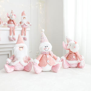 Nouvelles décorations <span class=keywords><strong>de</strong></span> <span class=keywords><strong>Noël</strong></span> en tissu, poupées décoratives représentant Père <span class=keywords><strong>Noël</strong></span>, bonhomme <span class=keywords><strong>de</strong></span> neige et renne, assises, couleur rose - Product Image 4