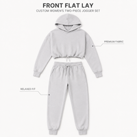 Ensemble jogging deux pièces personnalisé pour femme avec sweat à capuche court à cordon de serrage et pantalon à chevilles élastiquées pour les balades en ville