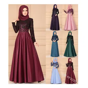 レースのイスラム教徒のドレスの女性エレガントな長い柔らかいトルコのイスラムのローブ花の保守的なドレス服の祈りの衣服W0323