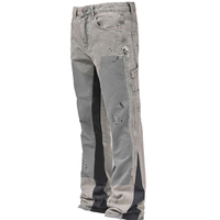 Pantalon de travail en jean tissé respirant pour homme, style hip-hop, taille mi-haute, extensible, avec patchs et coupe évasée, service ODM/OEM personnalisé