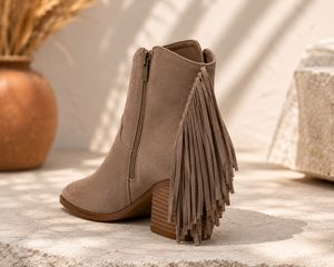 Women's PU Suede Fringe Pointed Toe Western Ankle Boots Autumn/Winter Fashion Mid Heel Comfortable Casual Outdoor Booties - Product Image 2