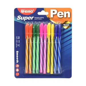 Weibo 2021 Nieuwe Pen Plastic Custom Logo Kleurrijke Gestreepte Shell Balpen Fabriek Groothandel