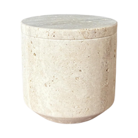 Coton-tige cosmétique en pierre à trou de marbre naturel, boîte de rangement pour petit réservoir avec couvercle (travertin jaune)