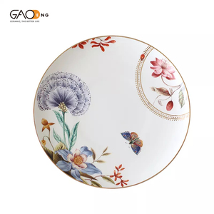 Assiettes <span class=keywords><strong>de</strong></span> table en porcelaine avec motif floral et papillon, service <span class=keywords><strong>de</strong></span> table en céramique, fleurs vertes, nouveau design, vente en gros, assiettes en porcelaine, pour mariage, - Product Image 1
