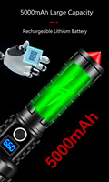 Linterna LED Recargable de Aleación de Aluminio con Pantalla de Potencia, Zoom, 100000 Lúmenes, IP66 Impermeable, Largo Alcance 400-500M, 26650