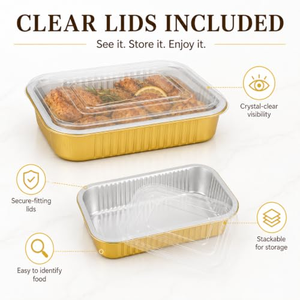 Conteneur alimentaire rectangulaire multi-tailles en aluminium doré, résistant au four, de qualité alimentaire, avec couvercle en aluminium, boîte d'emballage alimentaire jetable - Product Image 5