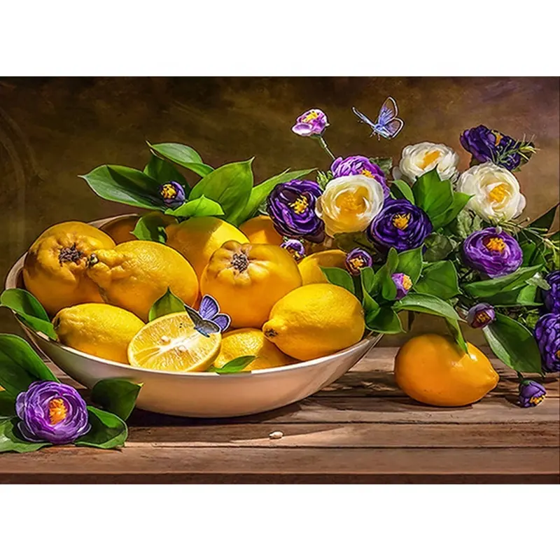 5d immagine di frutta da soggiorno decorazione di arte della parete Pittura di diamanti fai da te ricamo frutta matura limone nel cestino