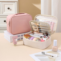 Organisateur de maquillage portable grande capacité, sac de toilette de voyage de luxe léger, sac cosmétique compartimenté multifonctionnel