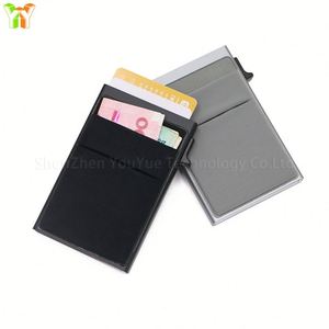 Minimalist Slim <b>Metal</b> <b>Wallet</b> With Button Closure Rfid Blocking Lycra Pocket for Id and Money Credit Card Holder - Product Image 2