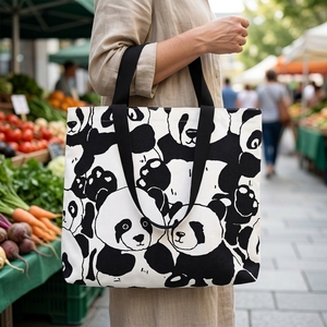 High Quality Eco-Friendly Reusable Canvas Tote Bag Chinese Style Vintage Lady <b>Panda</b> Design Summer Friendly Long Extra Large - Product Image 5